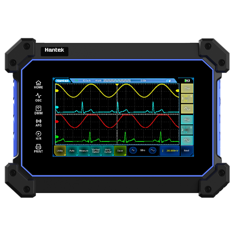 Hantek TO1112D Osciloscópio de toque portátil 2 canais / 110MHZ com gerador de sinal e multímetro Hantek TO1112D Osciloscópio de toque portátil 2 canais / 110MHZ com gerador de sinal e multímetro
